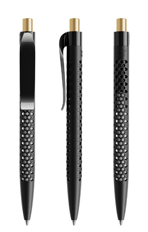 prodir QS40 True Biotic Kugelschreiber in schwarz mit goldenem satiniertem Druckknopf