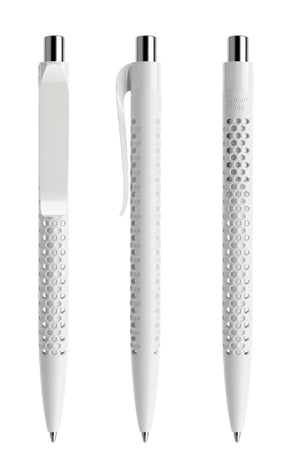 prodir QS40 True Biotic Kugelschreiber in weiß mit silber poliertem Druckknopf