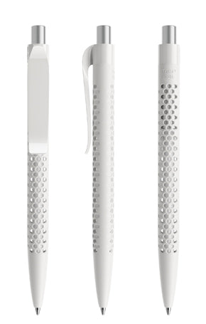prodir QS40 True Biotic Kugelschreiber in weiß mit silber satiniertem Druckknopf
