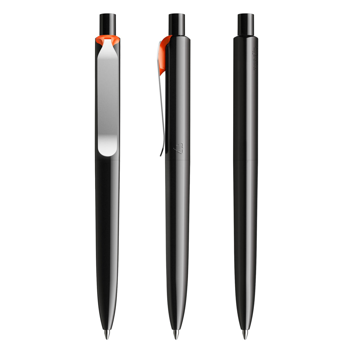 prodir DS8 Druckkugelschreiber poliert mit Metallclip – Schwarz / Silber / Orange P75-S70-P10