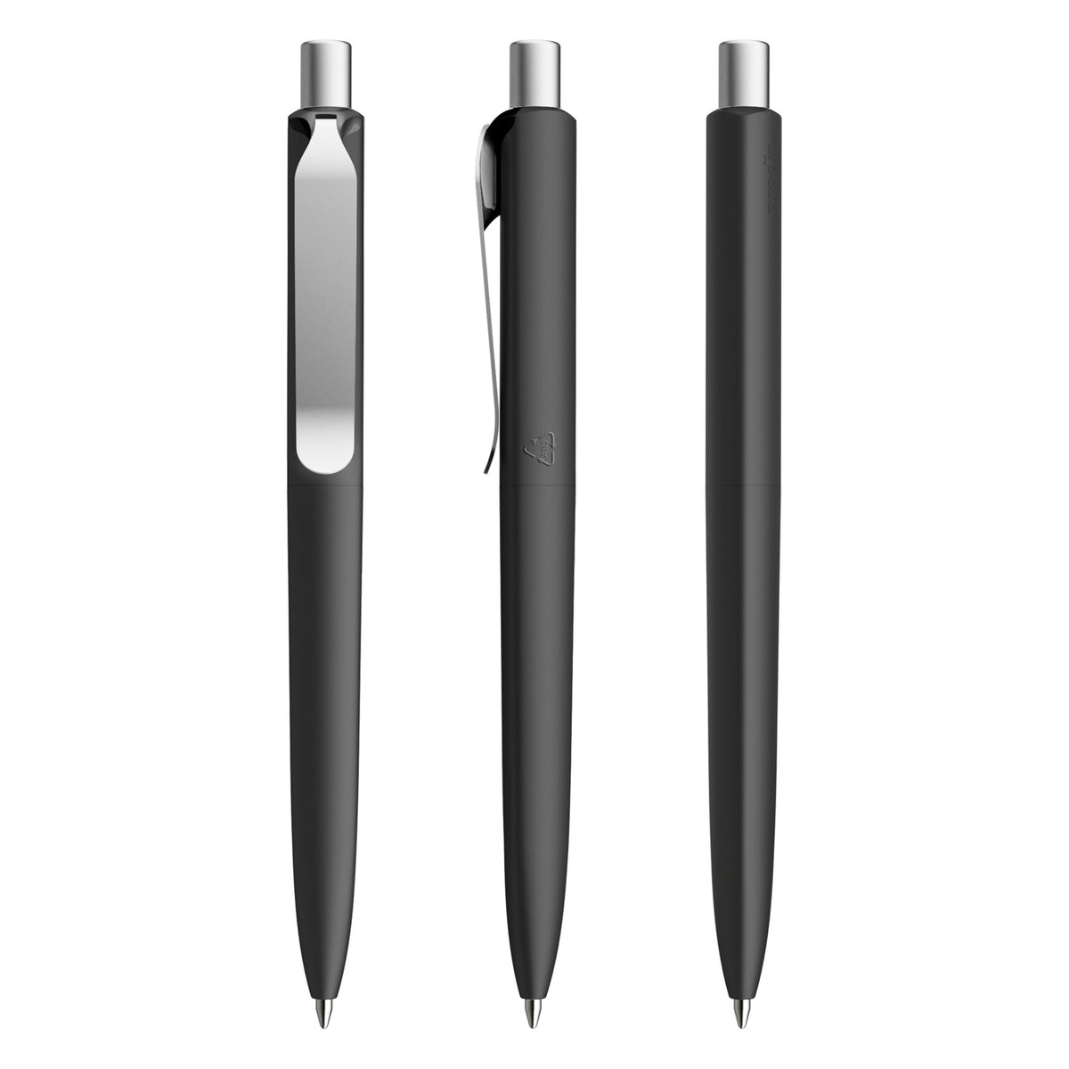 prodir DS8 Druckkugelschreiber Soft Touch mit Metallclip – Schwarz / Silber satiniert R75-S70 S