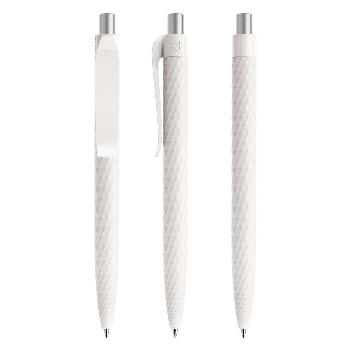 prodir QS01 Druckkugelschreiber matt mit Kunststoffclip – Weiß / Silber satiniert M02 S