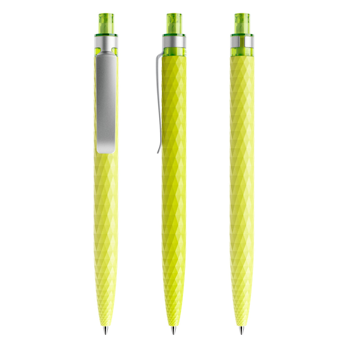 prodir QS01 Druckkugelschreiber matt mit Metallclip – Gelbgrün / Silber M66-S70