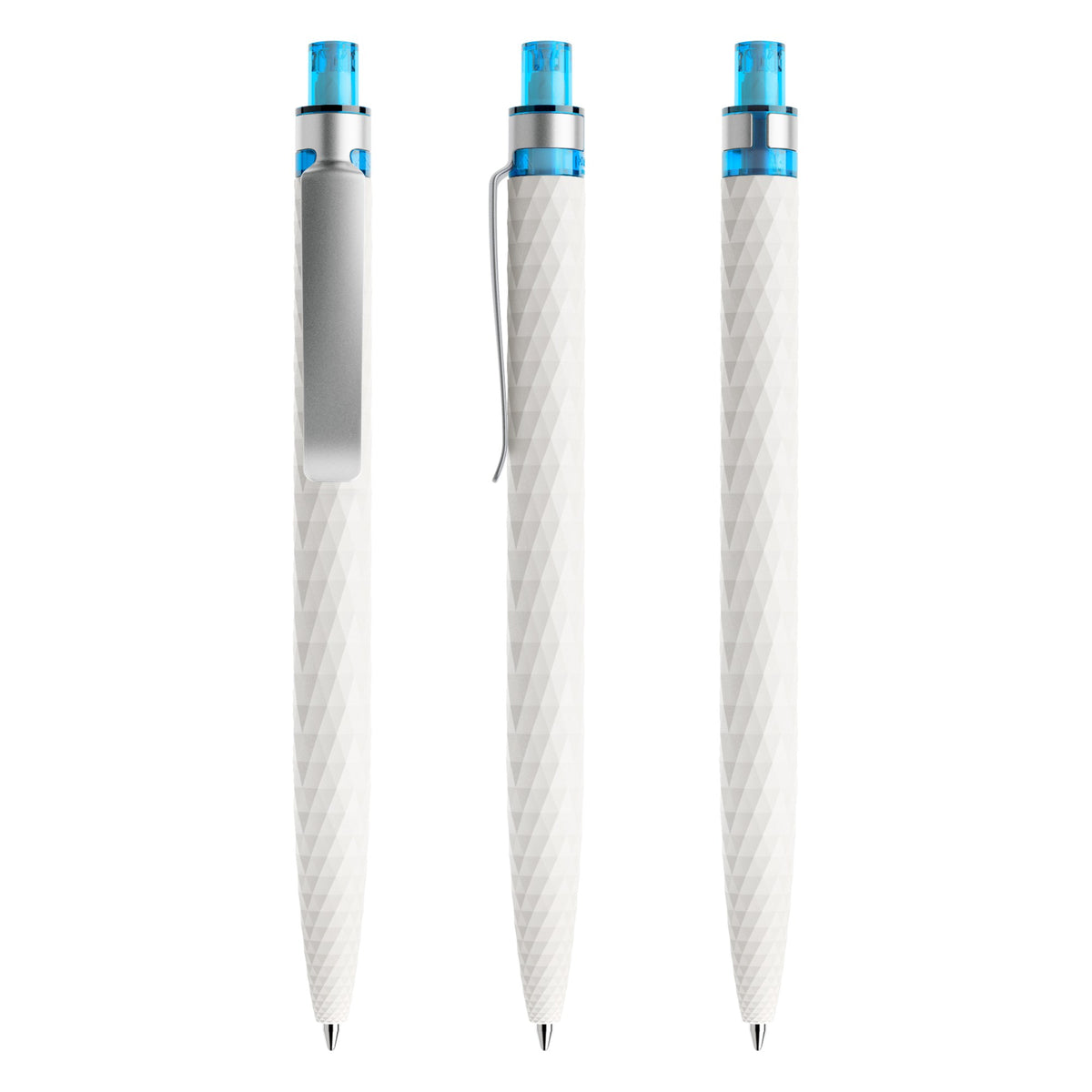 prodir QS01 Druckkugelschreiber matt mit Metallclip – Weiß / Silber / Azurblau M02-S70-T53