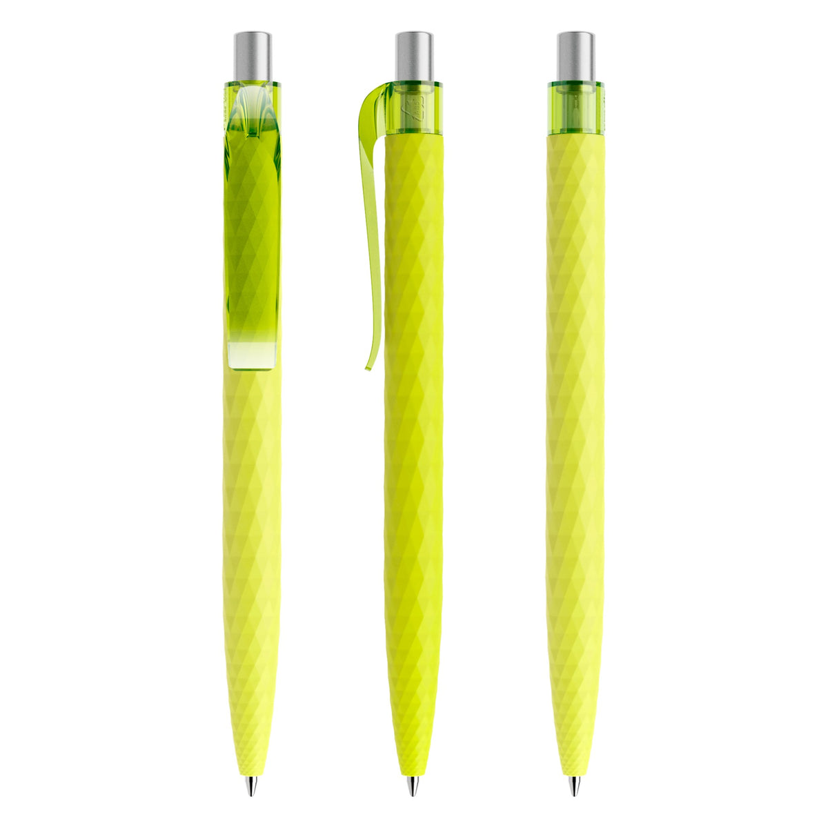 prodir QS01 Druckkugelschreiber Soft Touch mit Kunststoffclip – Gelbgrün / Silber satiniert R66 S