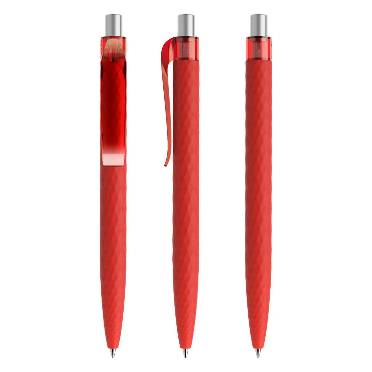 prodir QS01 Druckkugelschreiber Soft Touch mit Kunststoffclip – Rot / Silber satiniert R20 S