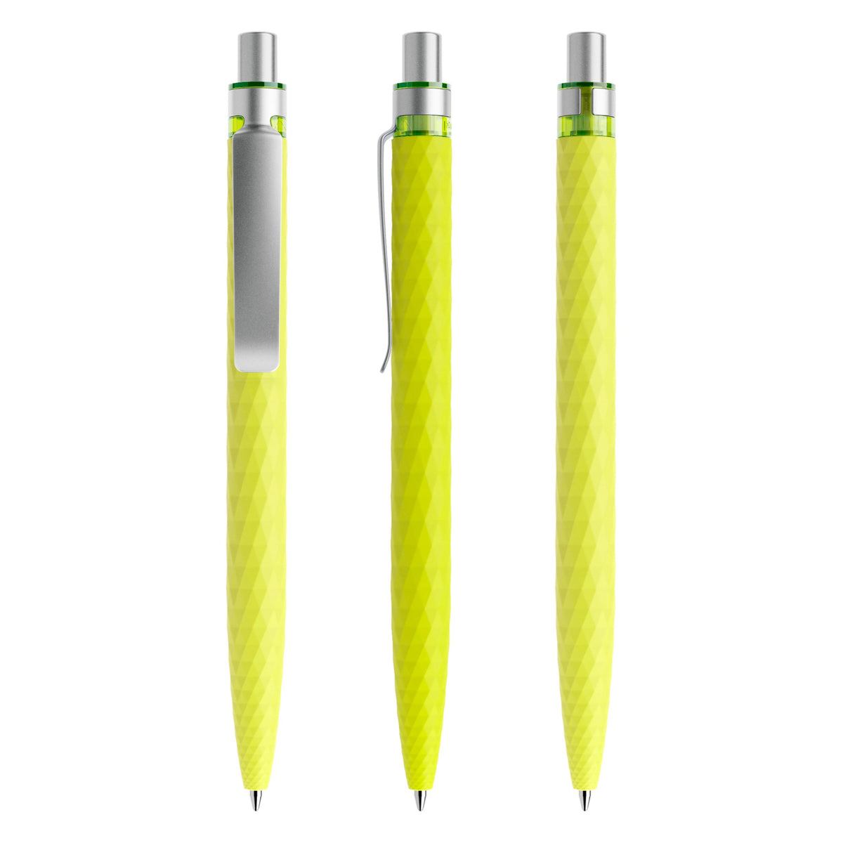 prodir QS01 Druckkugelschreiber Soft Touch mit Metallclip – Gelbgrün / Silber satiniert R66-S70 S