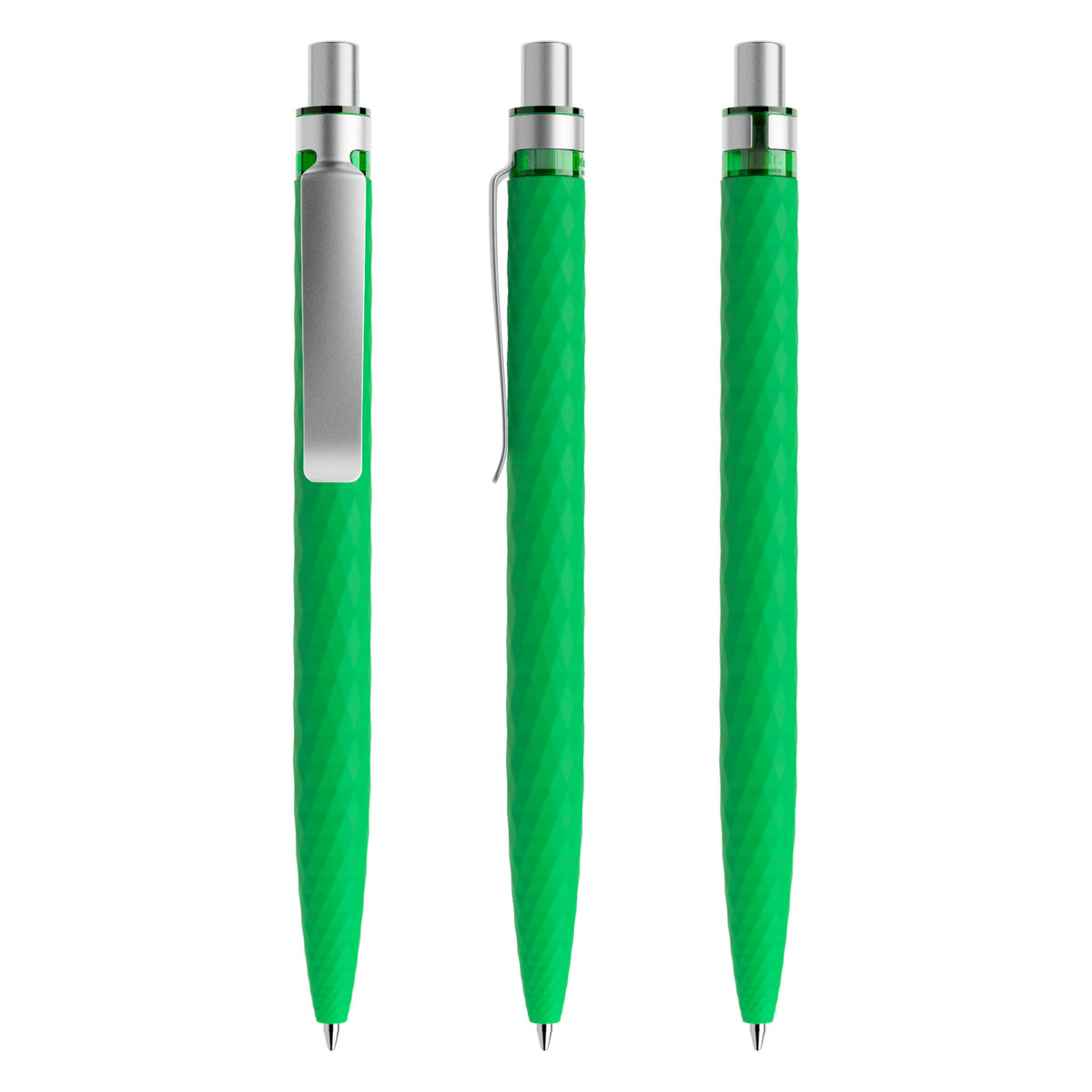 prodir QS01 Druckkugelschreiber Soft Touch mit Metallclip – Leuchtgrün / Silber satiniert R67-S70 S