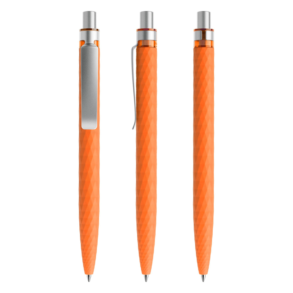 prodir QS01 Druckkugelschreiber Soft Touch mit Metallclip – Orange / Silber satiniert R10-S70 S