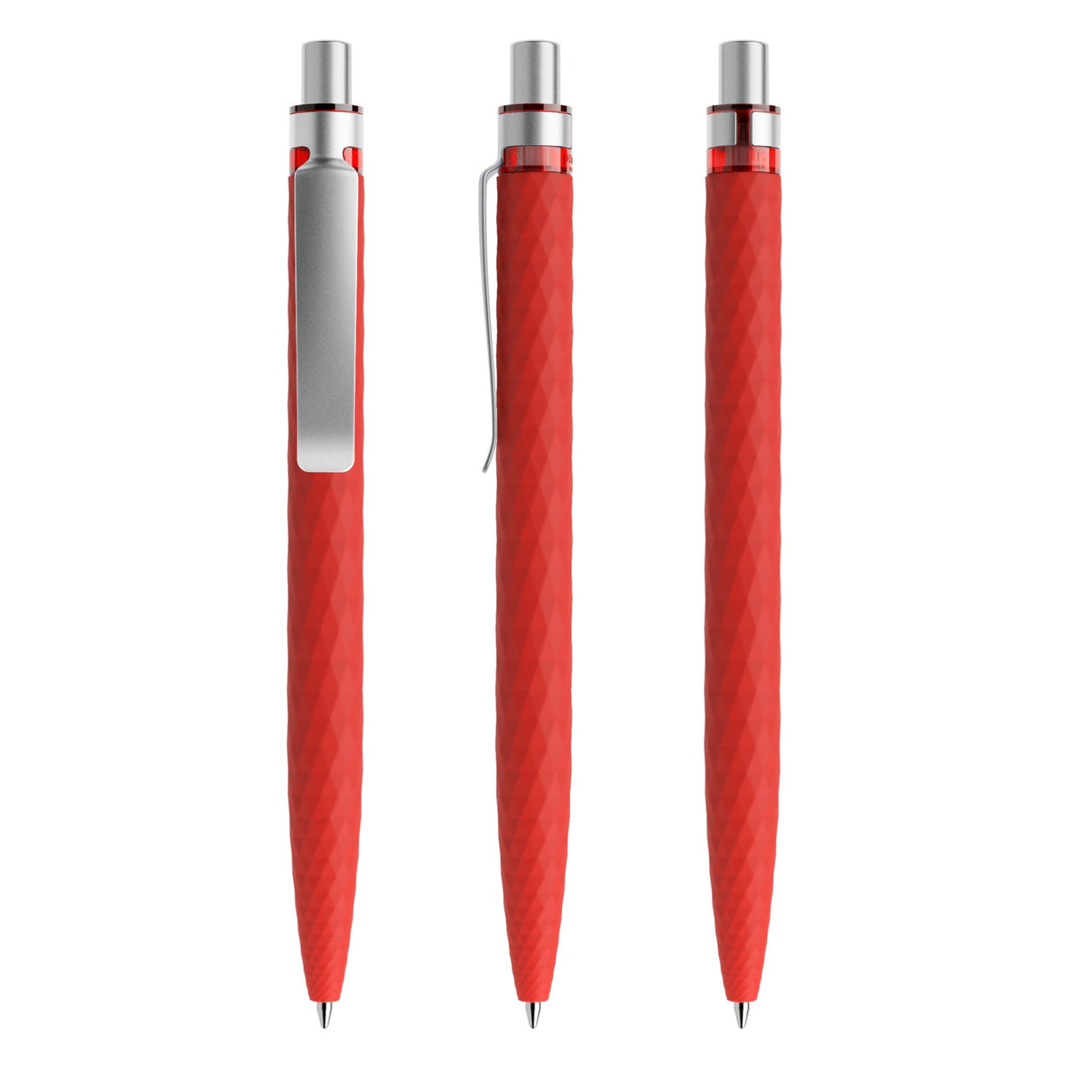 prodir QS01 Druckkugelschreiber Soft Touch mit Metallclip – Rot / Silber satiniert R20-S70 S