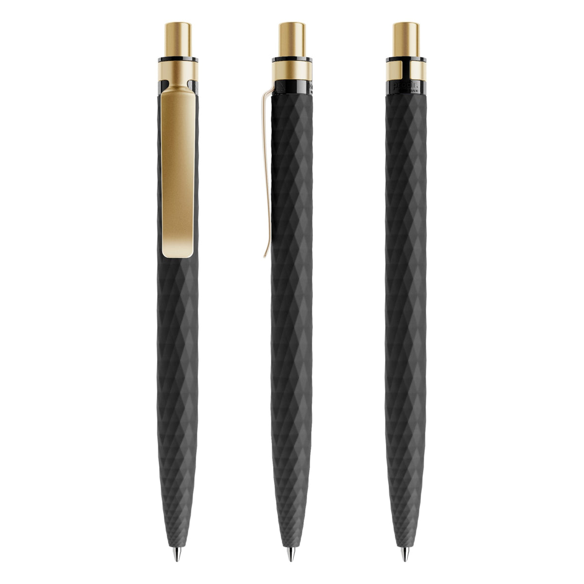 prodir QS01 Druckkugelschreiber Soft Touch mit Metallclip – Schwarz / Gold satiniert R75-S13 S