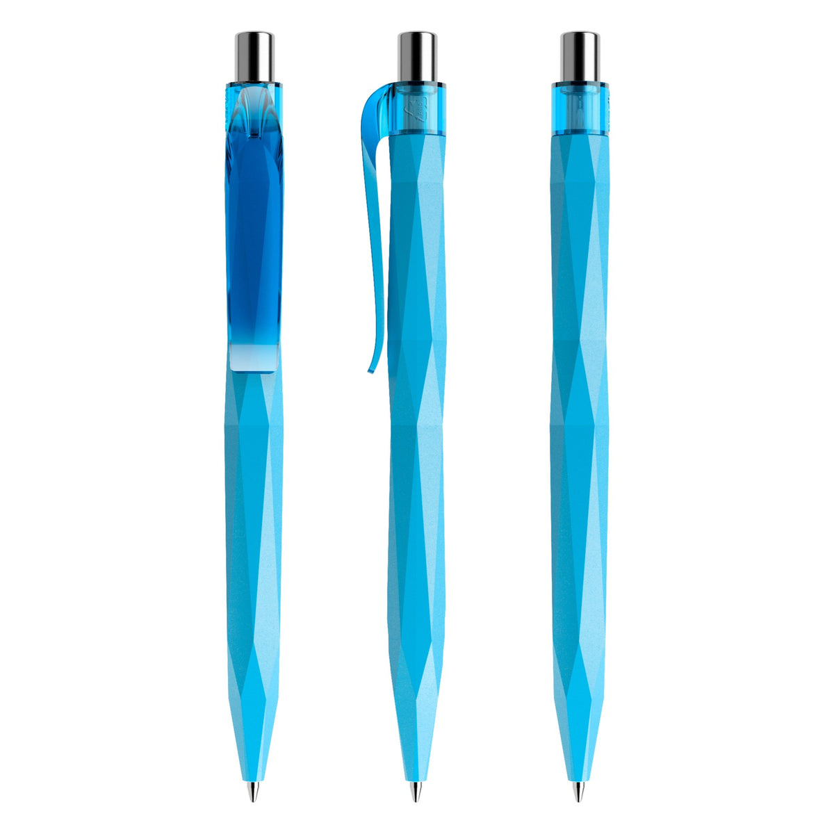 prodir QS20 Druckkugelschreiber facettiert matt – Cyanblau / Silber verchromt M58 C