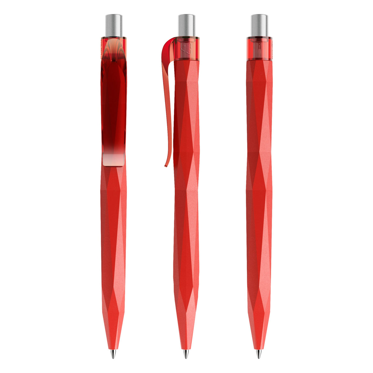 prodir QS20 Druckkugelschreiber facettiert matt – Rot / Silber satiniert M20 S