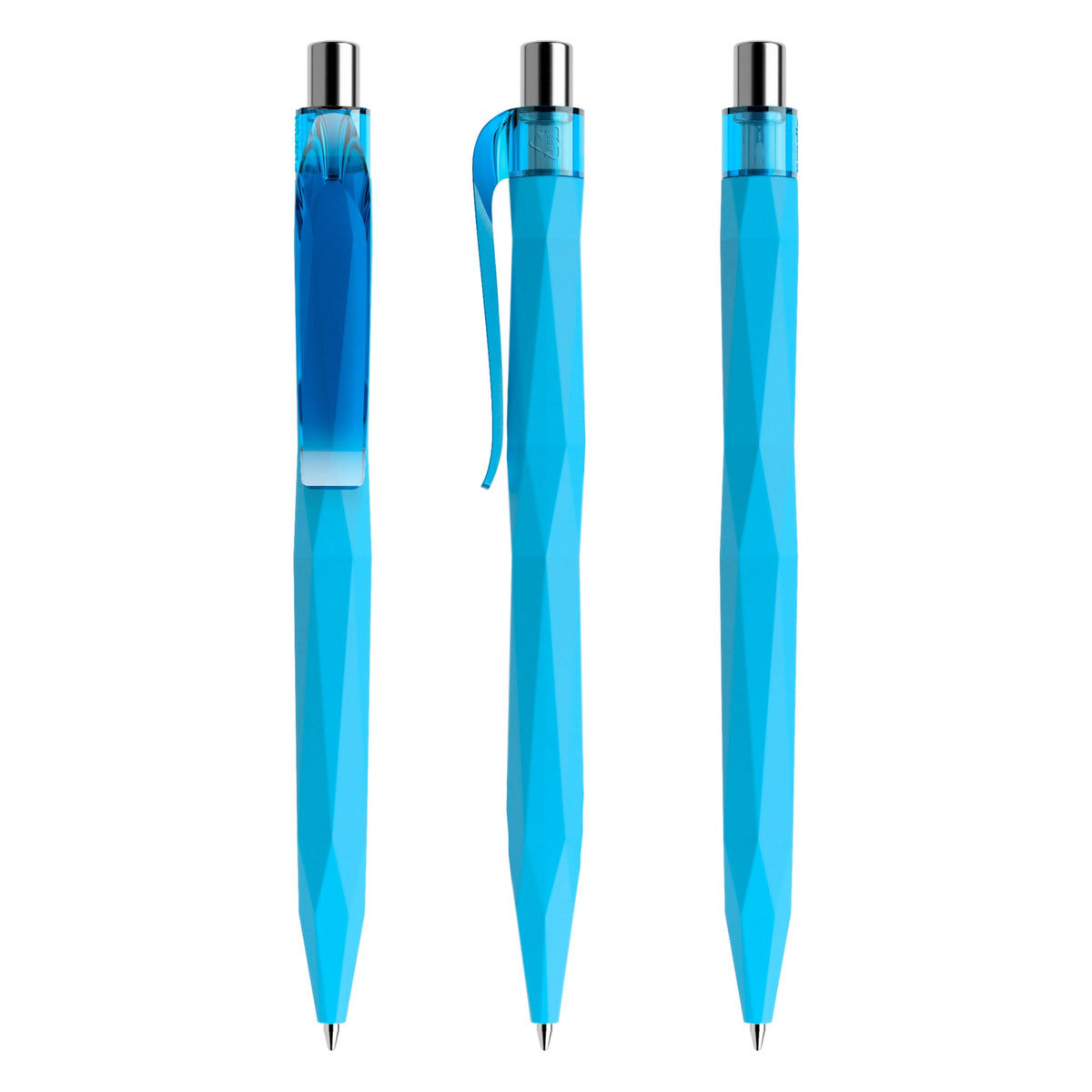 prodir QS20 Soft Touch Druckkugelschreiber facettiert – Cyanblau / Silber verchromt R58 C