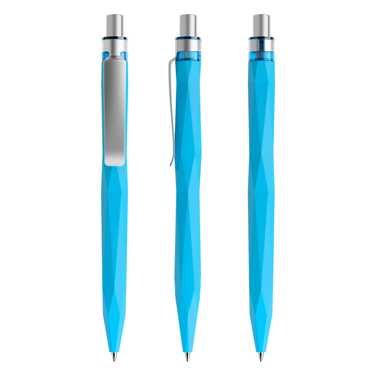 prodir QS20 Soft Touch Druckkugelschreiber mit Metallclip – Cyanblau / Silber satiniert R58-S70 S