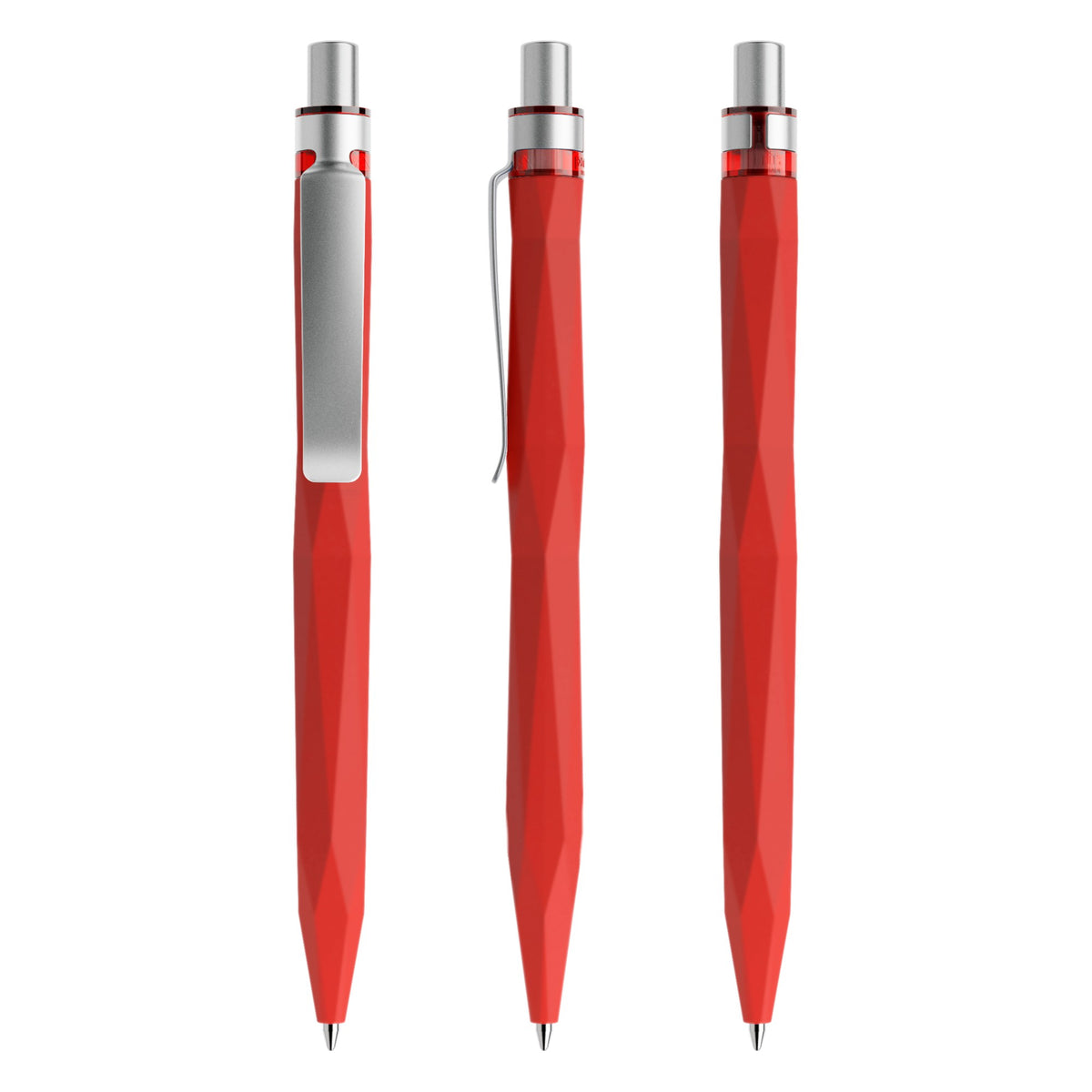 prodir QS20 Soft Touch Druckkugelschreiber mit Metallclip – Rot / Silber satiniert R20-S70 S