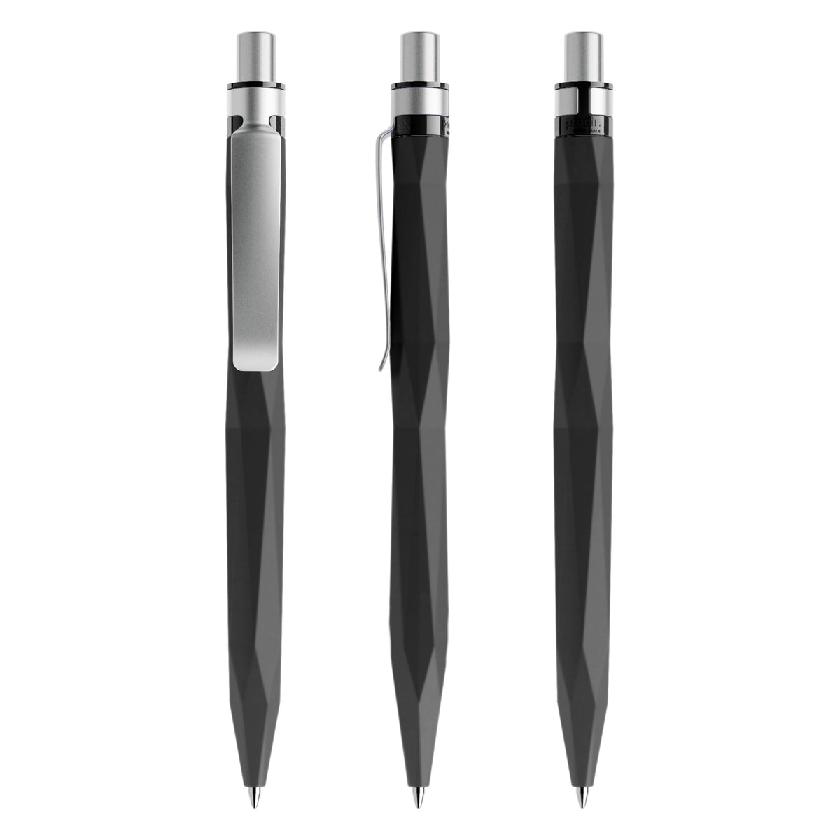 prodir QS20 Soft Touch Druckkugelschreiber mit Metallclip – Schwarz / Silber satiniert R75-S70 S
