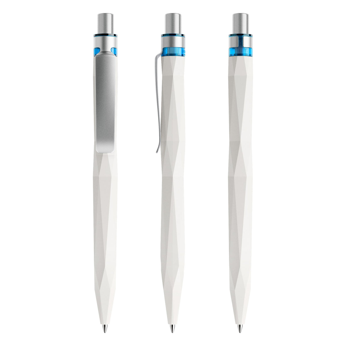 prodir QS20 Stone Druckkugelschreiber mit Metallclip – Dolomitweiß / Silber satiniert / Azurblau Q02-S70-T53 S