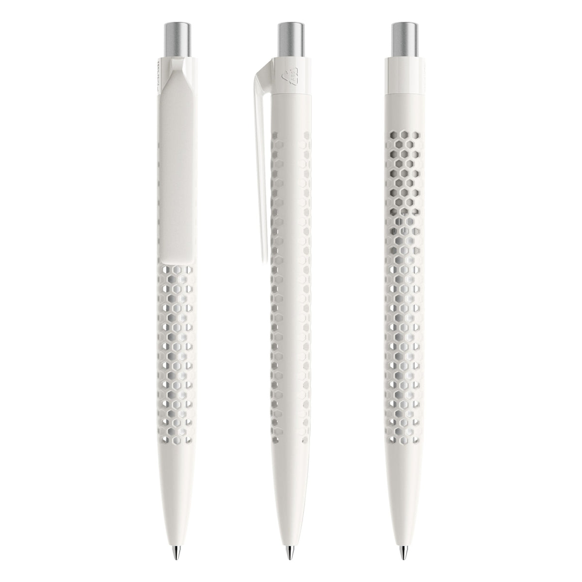 prodir QS40 Druckkugelschreiber matt mit Kunststoffclip – Weiß / Silber satiniert M02 S