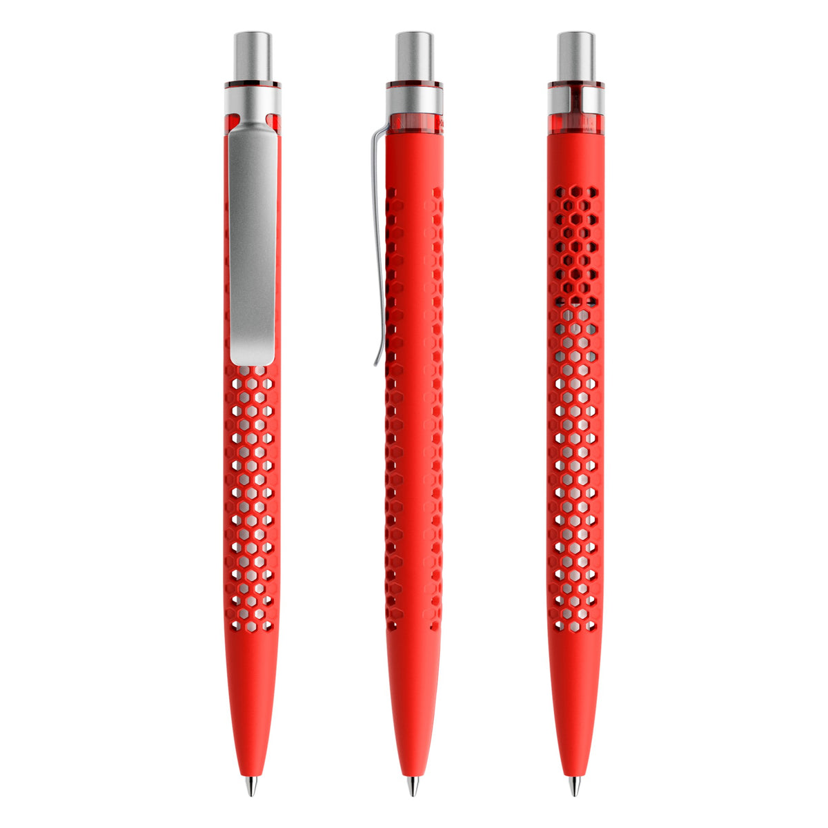 prodir QS40 Druckkugelschreiber Soft Touch mit Metallclip – Rot / Silber satiniert R20-S70 S