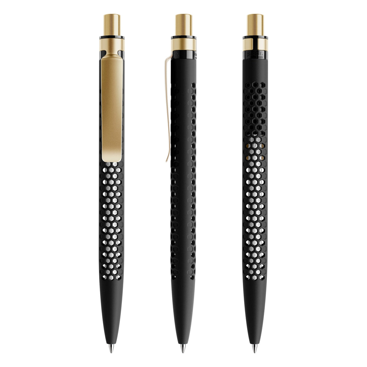 prodir QS40 Druckkugelschreiber Soft Touch mit Metallclip – Schwarz / Gold satiniert R75-S13 S