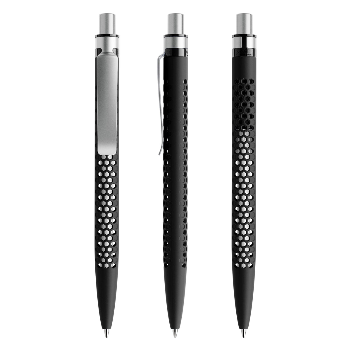 prodir QS40 Druckkugelschreiber Soft Touch mit Metallclip – Schwarz / Silber satiniert R75-S70 S