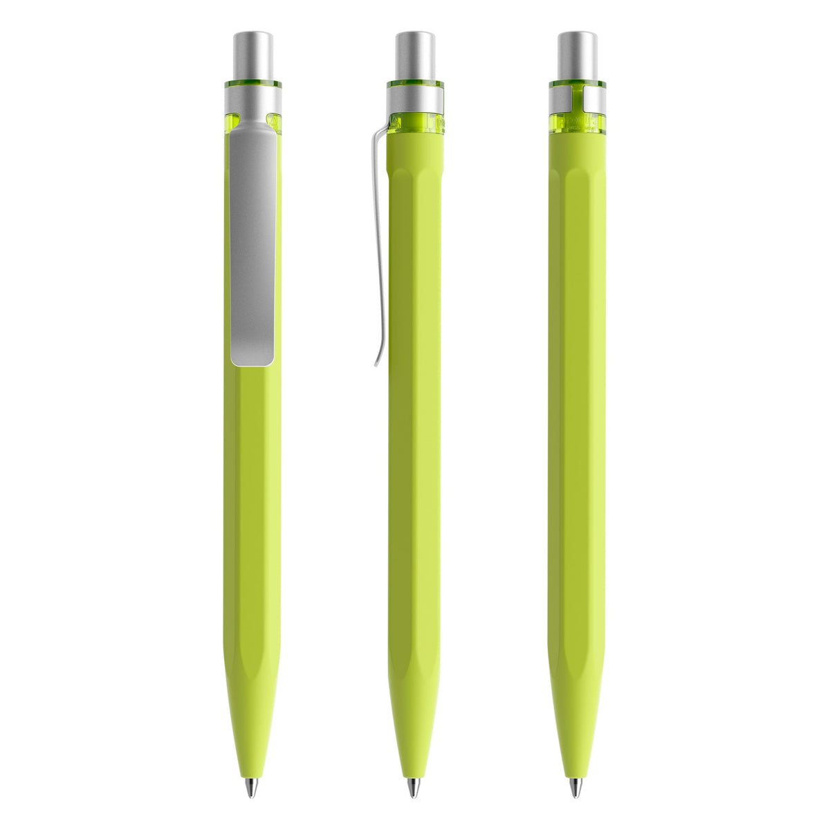 prodir QS50 Druckkugelschreiber Soft Touch mit Metallclip – Gelbgrün / Silber satiniert R66-S70 S