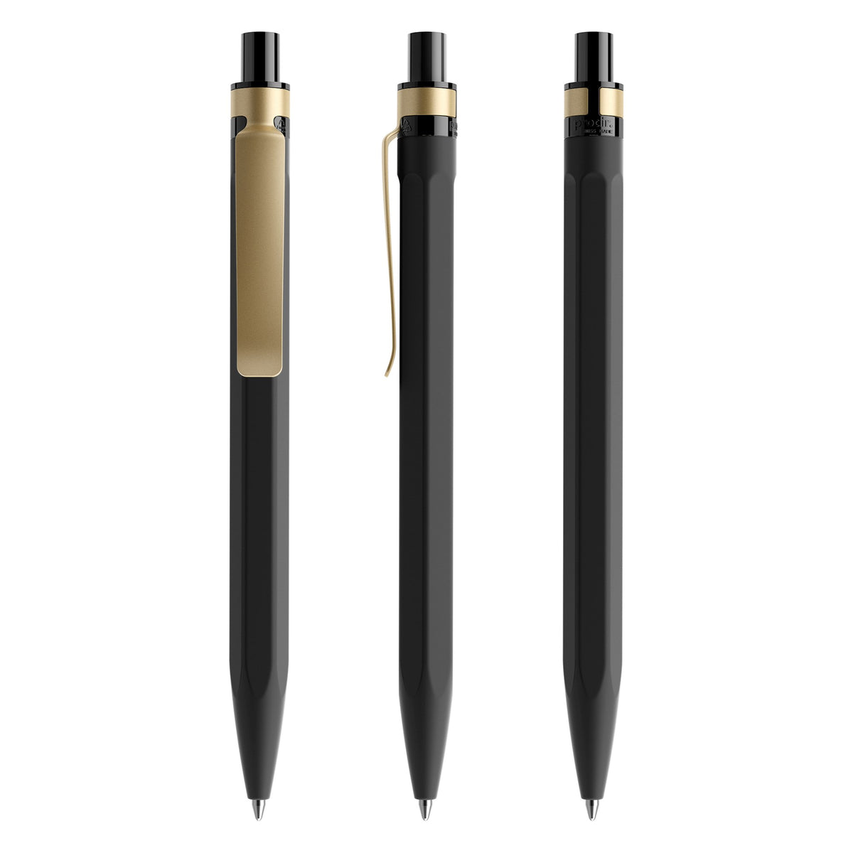 prodir QS50 Druckkugelschreiber Soft Touch mit Metallclip – Schwarz / Gold R75-S13