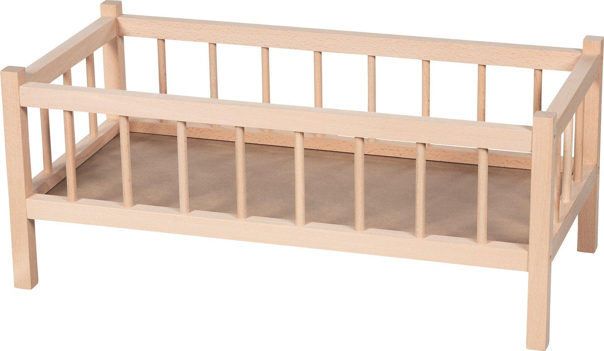 Puppenbett aus hellem Holz mit Stäben, 60 cm lang – weitere Ansicht