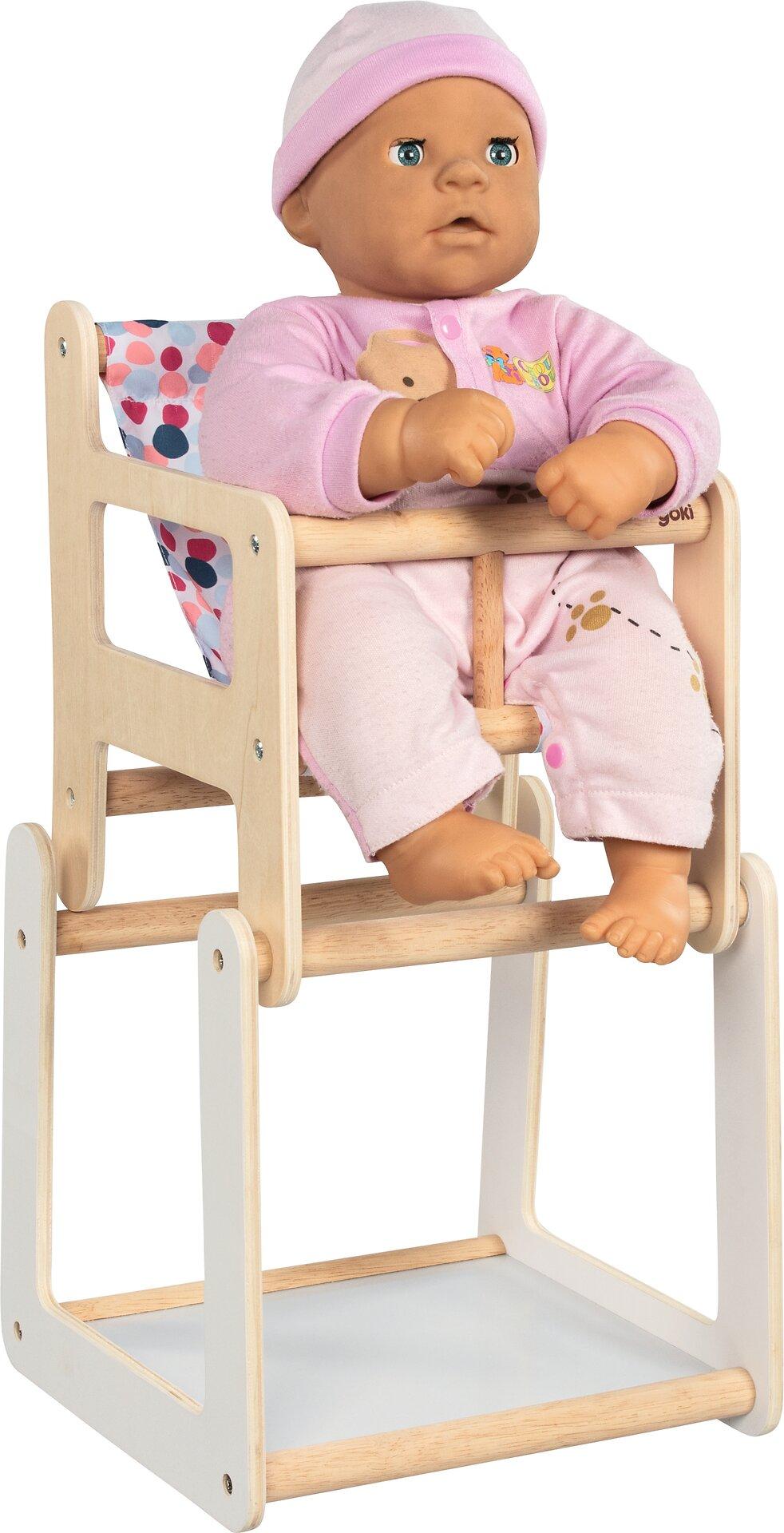 Puppenhochstuhl mit Tisch 2in1 aus Holz und Textil – Ansicht