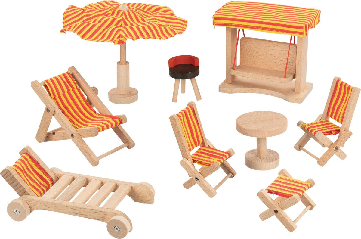 Puppenmöbel Garten mit Hollywoodschaukel und Sonnenschirm – weitere Ansicht