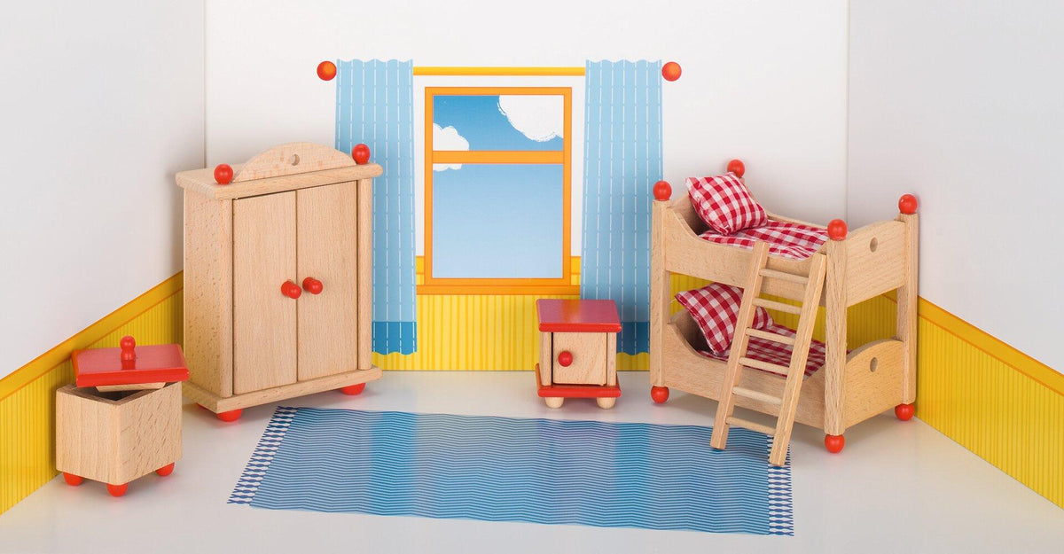 Puppenmöbel Kinderzimmer mit Etagenbett aus Buchenholz