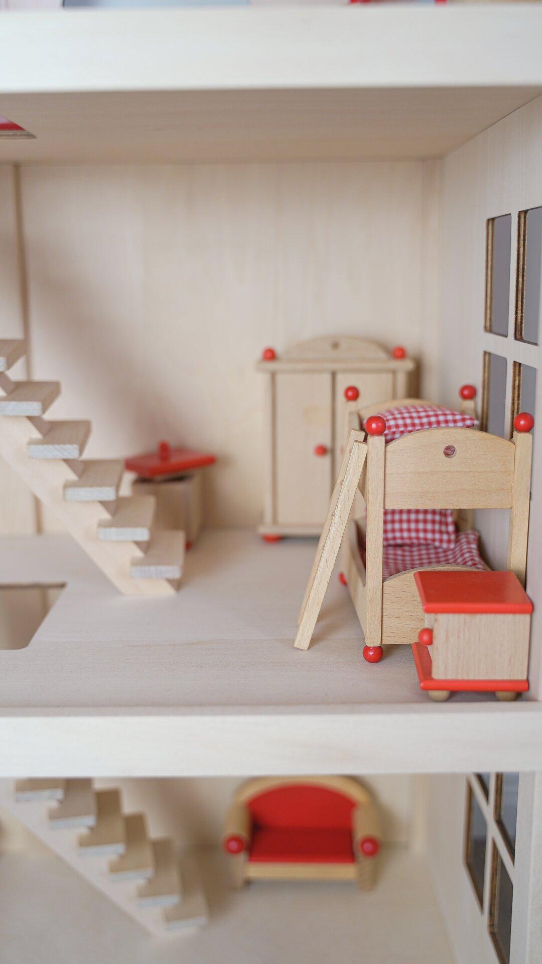 Puppenmöbel Kinderzimmer mit Etagenbett aus Buchenholz – weitere Ansicht