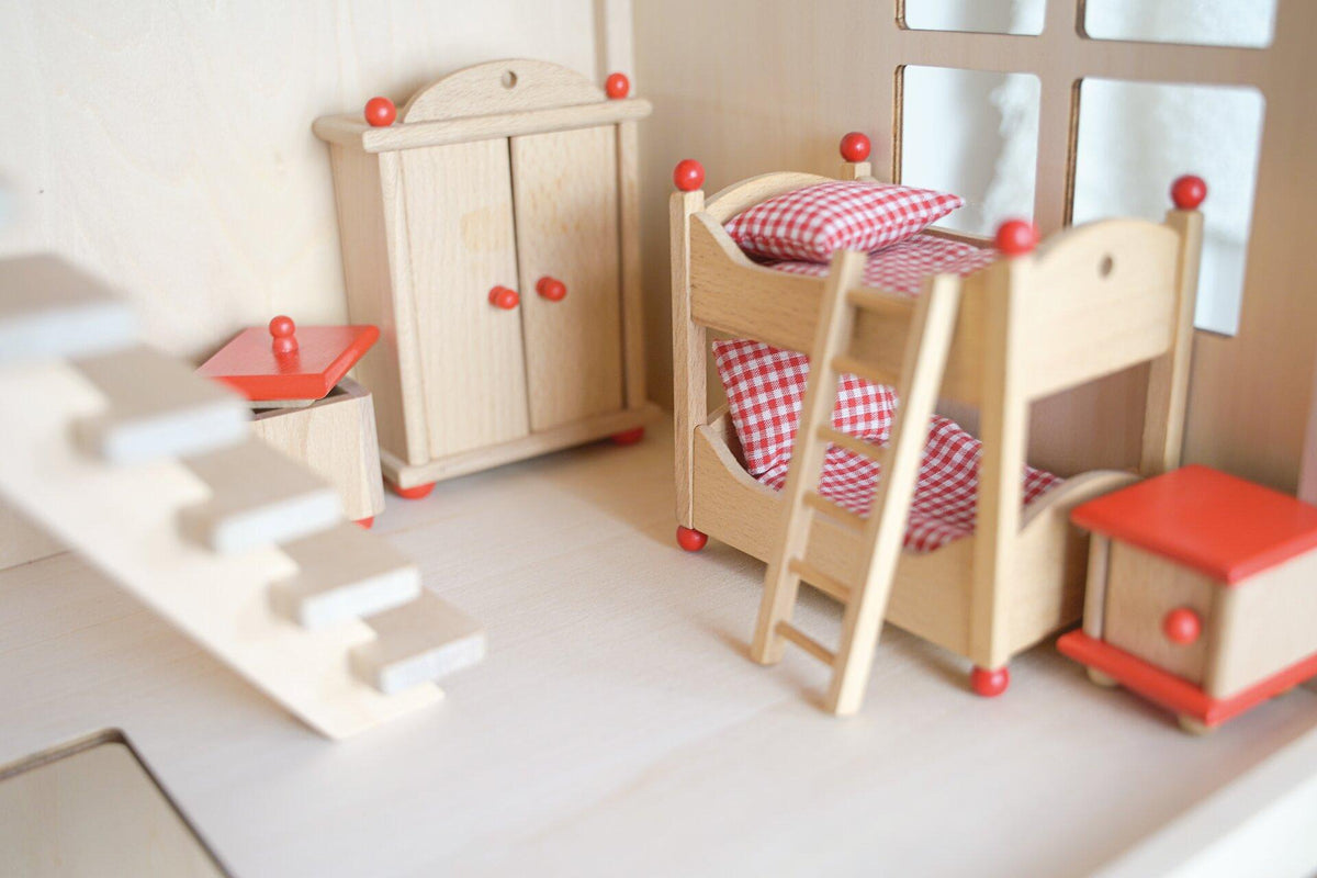 Puppenmöbel Kinderzimmer mit Etagenbett aus Buchenholz – weitere Ansicht