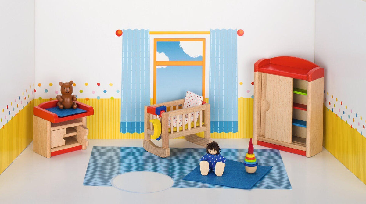 Puppenmöbel Kinderzimmer mit Wickelkommode und Schrank