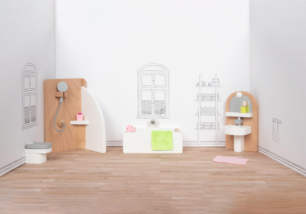 Puppenmöbel Style Badezimmer mit Dusche und Badewanne – Ansicht
