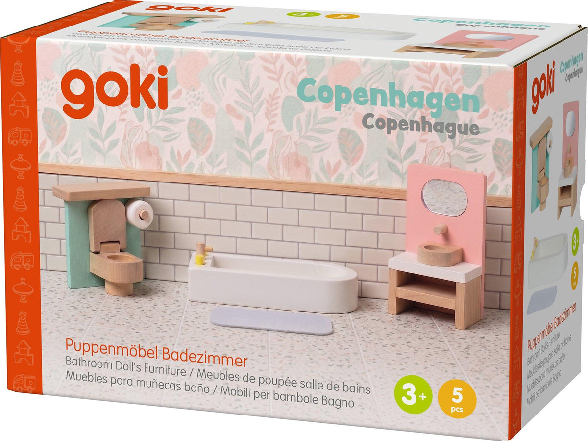 Puppenmöbelserie Copenhagen Badezimmer mit Waschtisch und Wanne – Verpackung