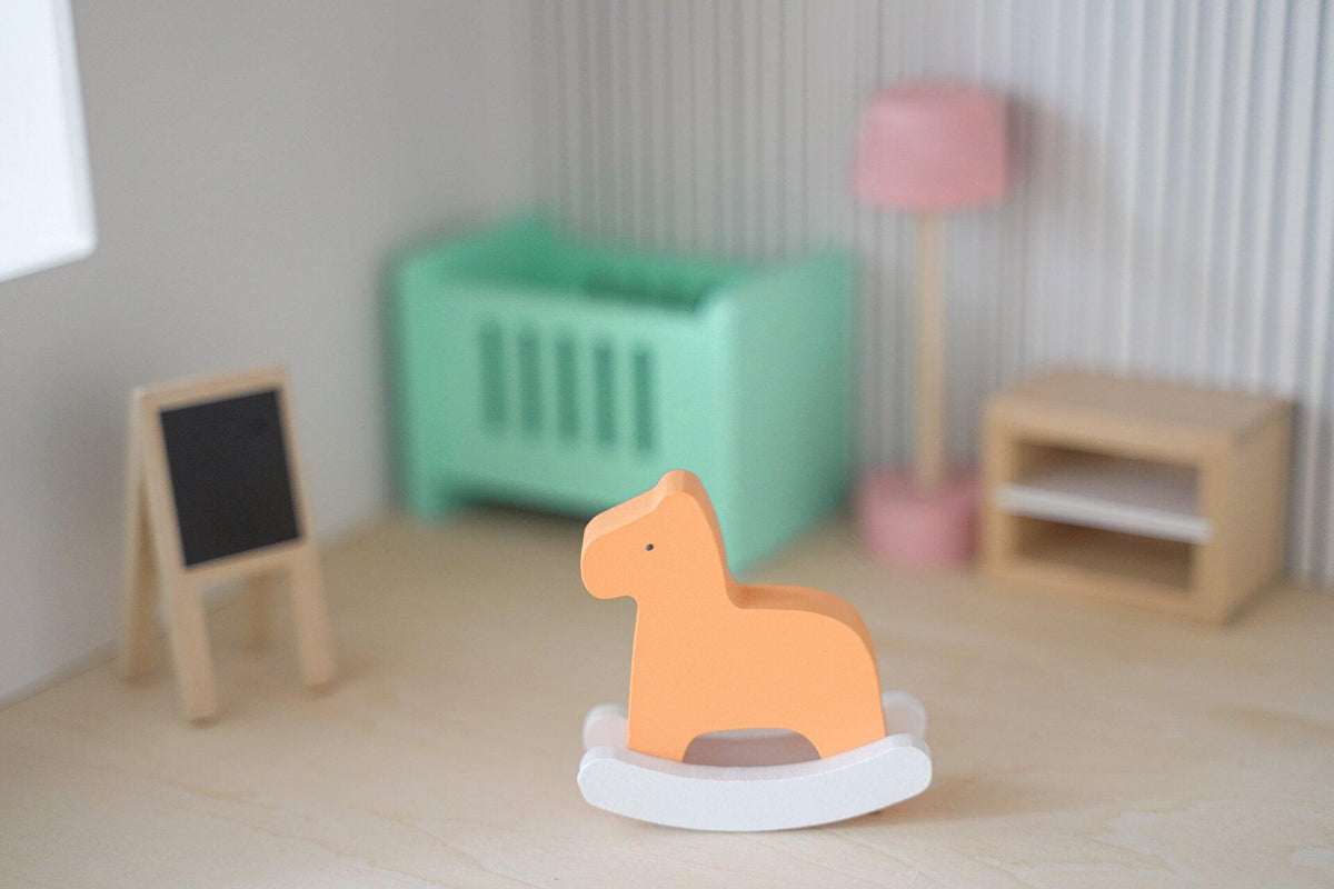 Puppenmöbelserie Copenhagen Kinderzimmer mit Schaukelpferd – weitere Ansicht