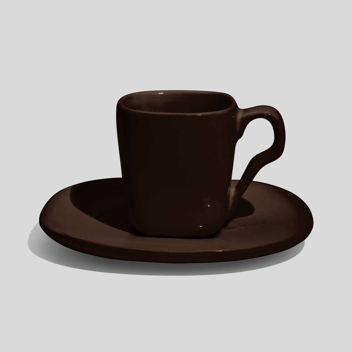 Quadratische Espressotasse mit Untertasse 80 ml – Dunkelbraun