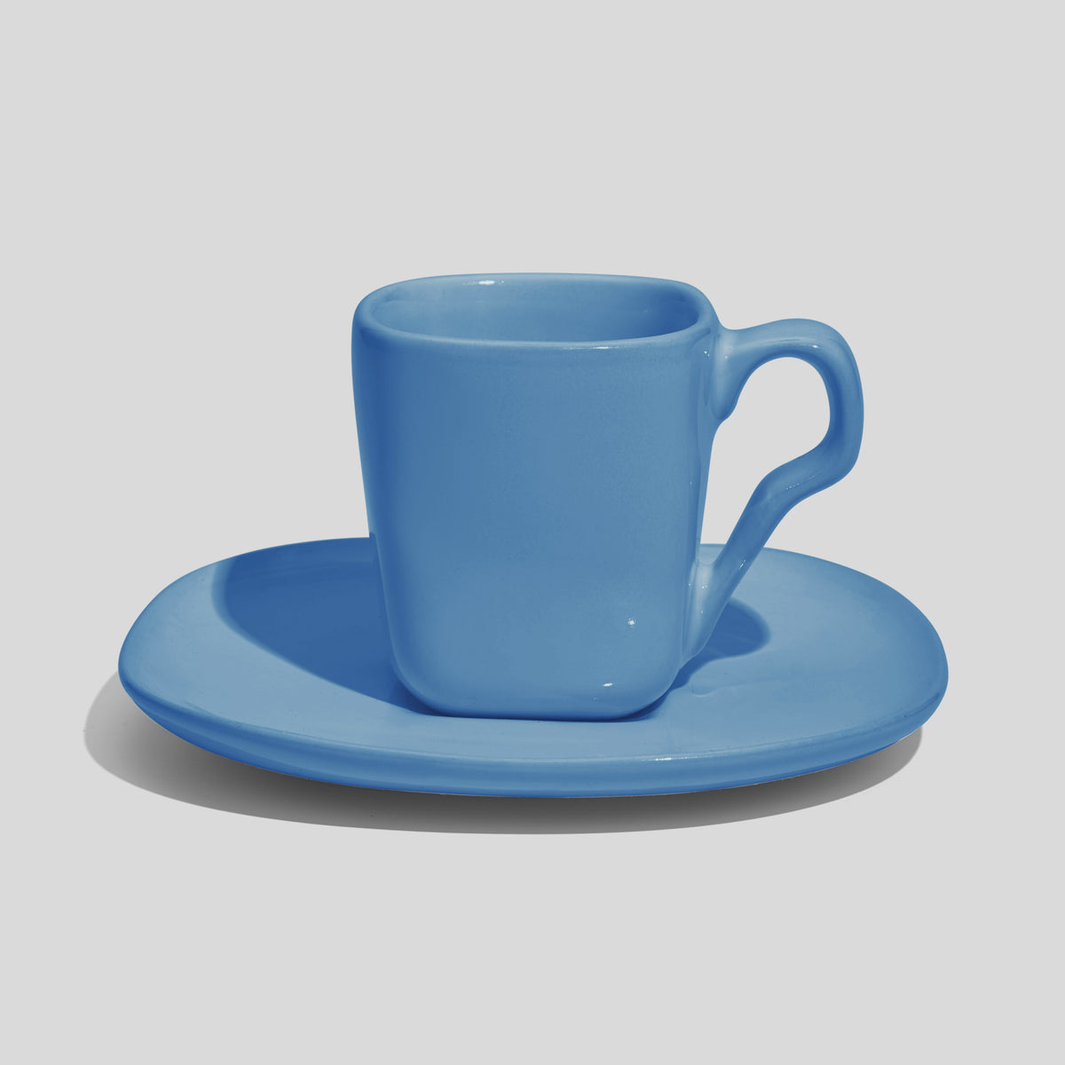 Quadratische Espressotasse mit Untertasse 80 ml – Himmelblau