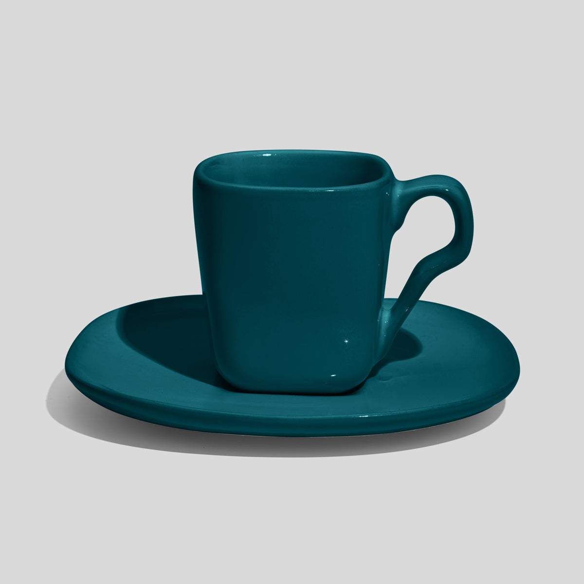 Quadratische Espressotasse mit Untertasse 80 ml – Petrol
