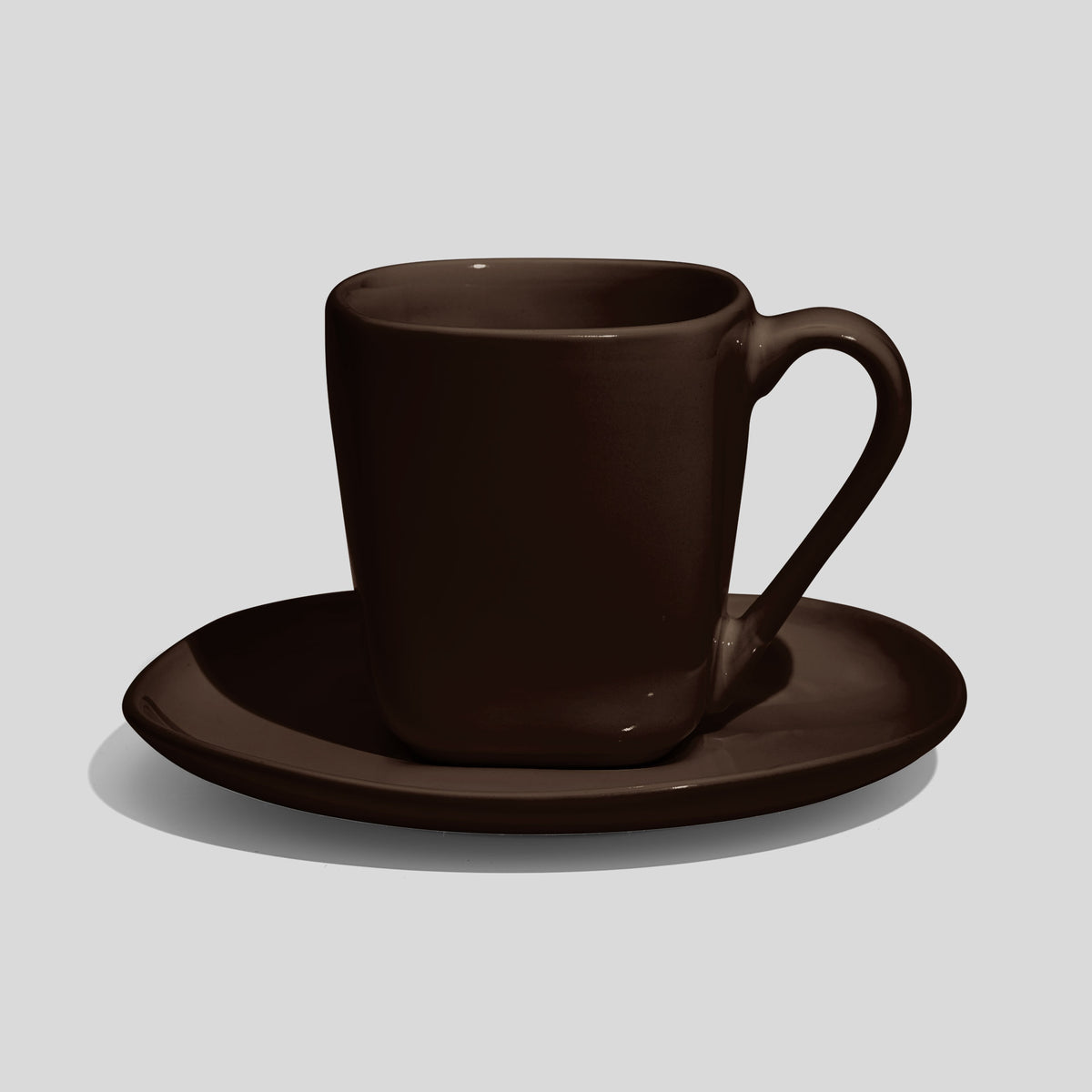 Quadratische Tasse mit Untertasse 180 ml – Dunkelbraun