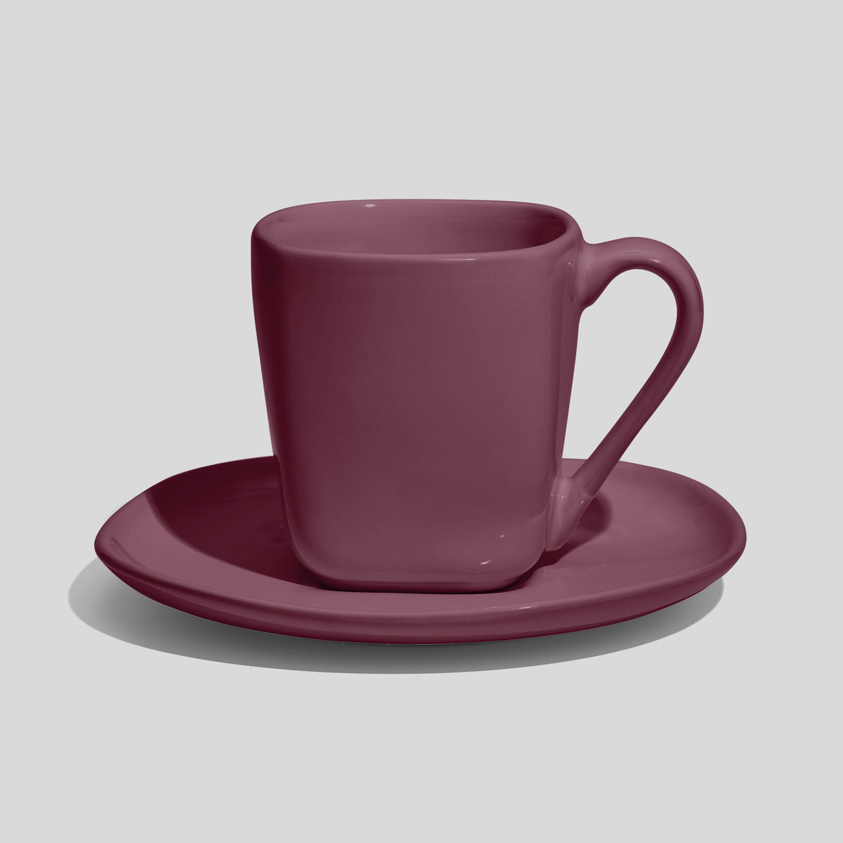 Quadratische Tasse mit Untertasse 180 ml – Mauve