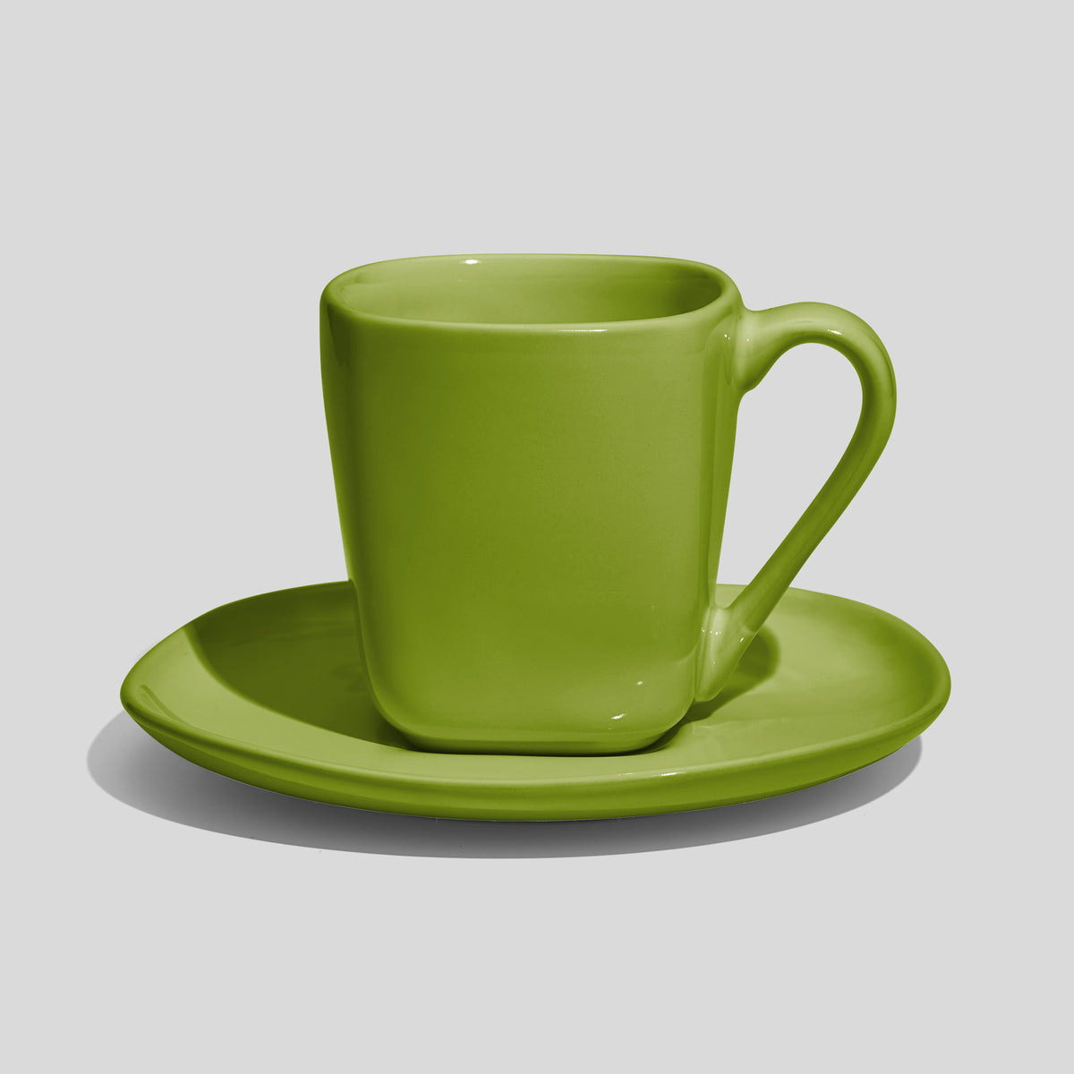 Quadratische Tasse mit Untertasse 180 ml – Olivgrün