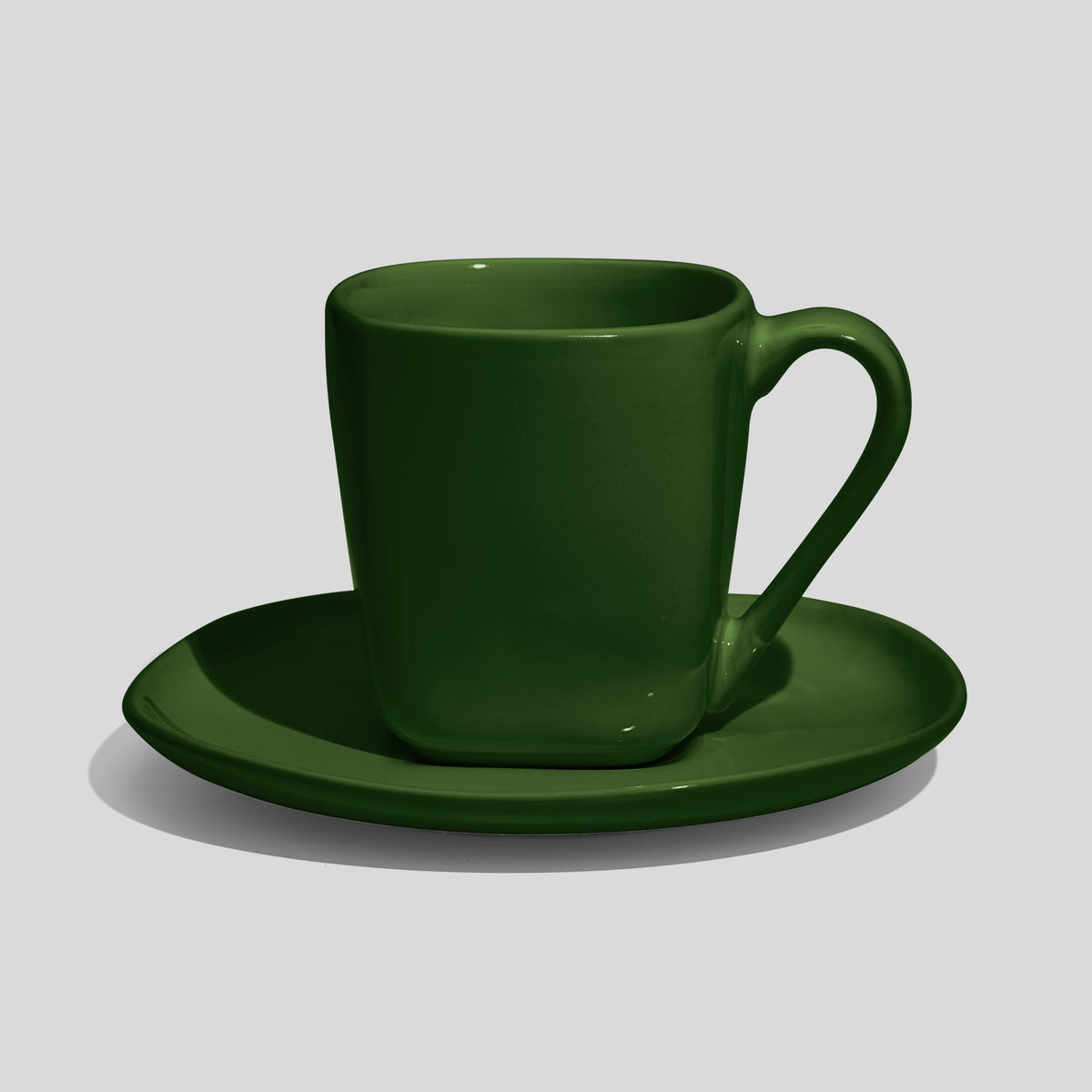 Quadratische Tasse mit Untertasse 180 ml – Tannengrün