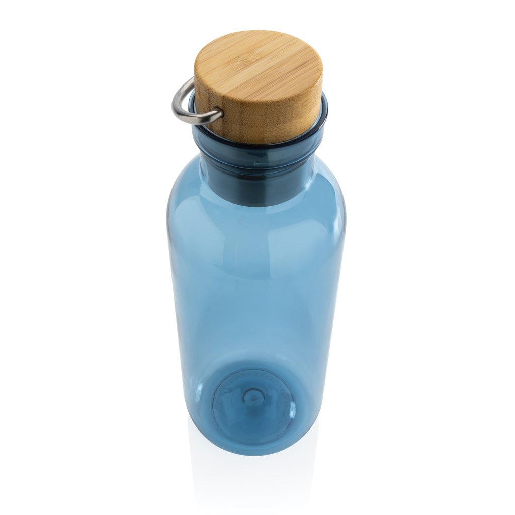 RCS rPET Flasche with Bambusdeckel und Griff – blau
