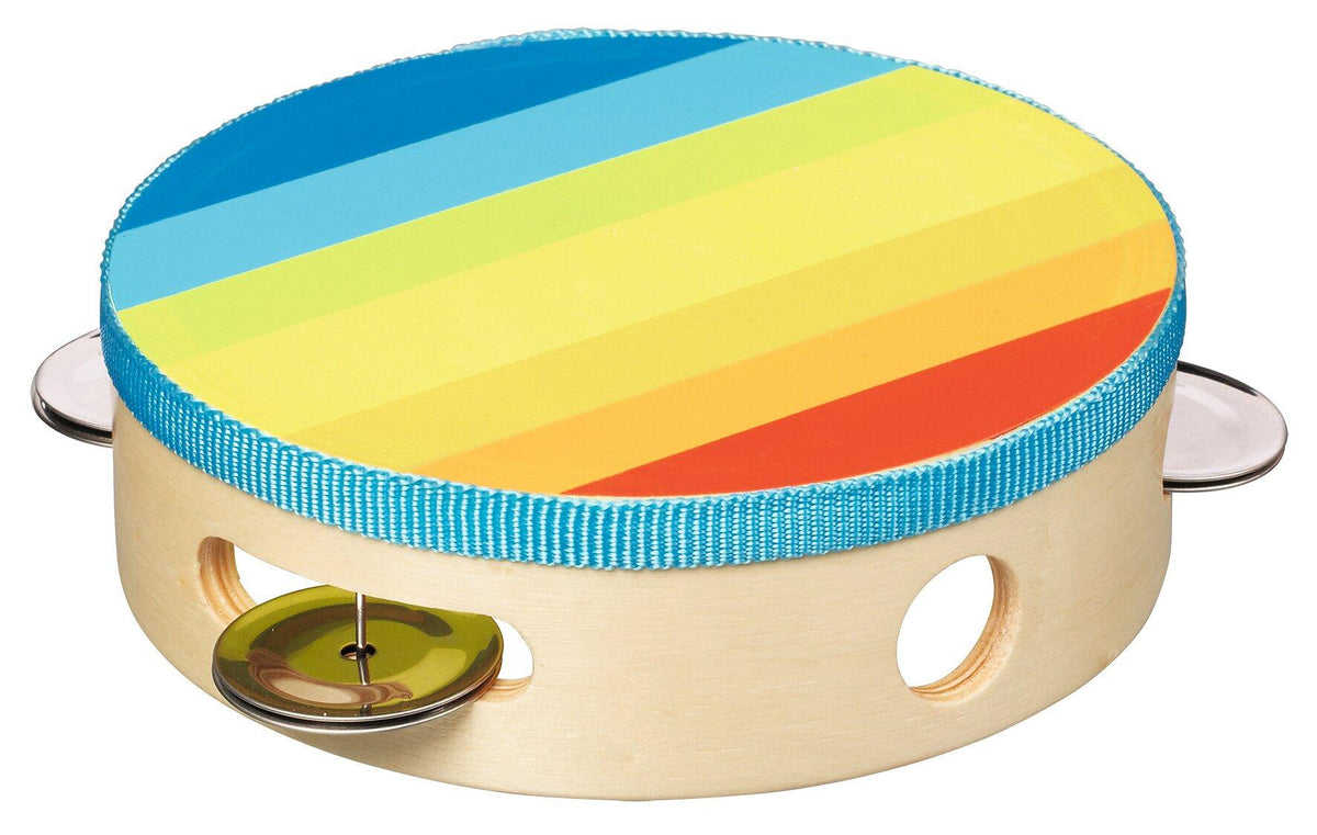 Regenbogen Tamburin aus Holz mit Schellen von goki – Ansicht