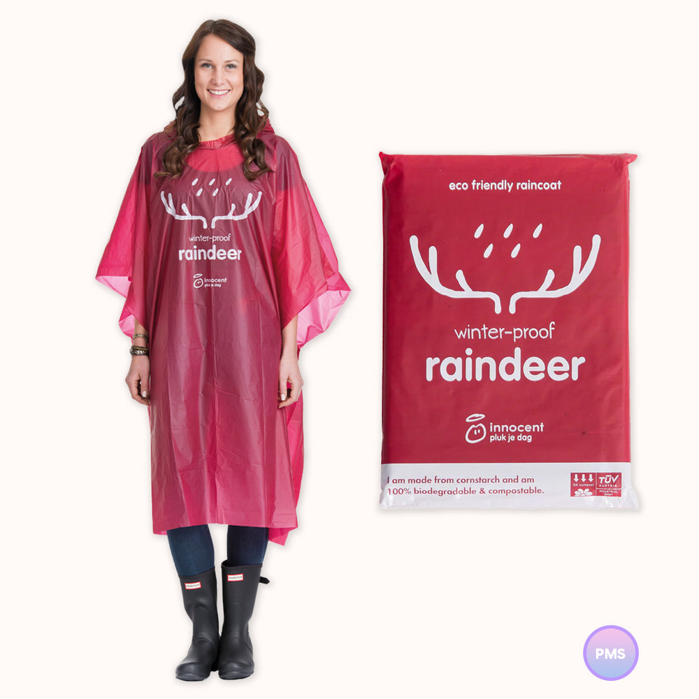 Regenponcho nach Pantone in Unternehmensfarbe eingefärbt mit mehrfarbigem Druck