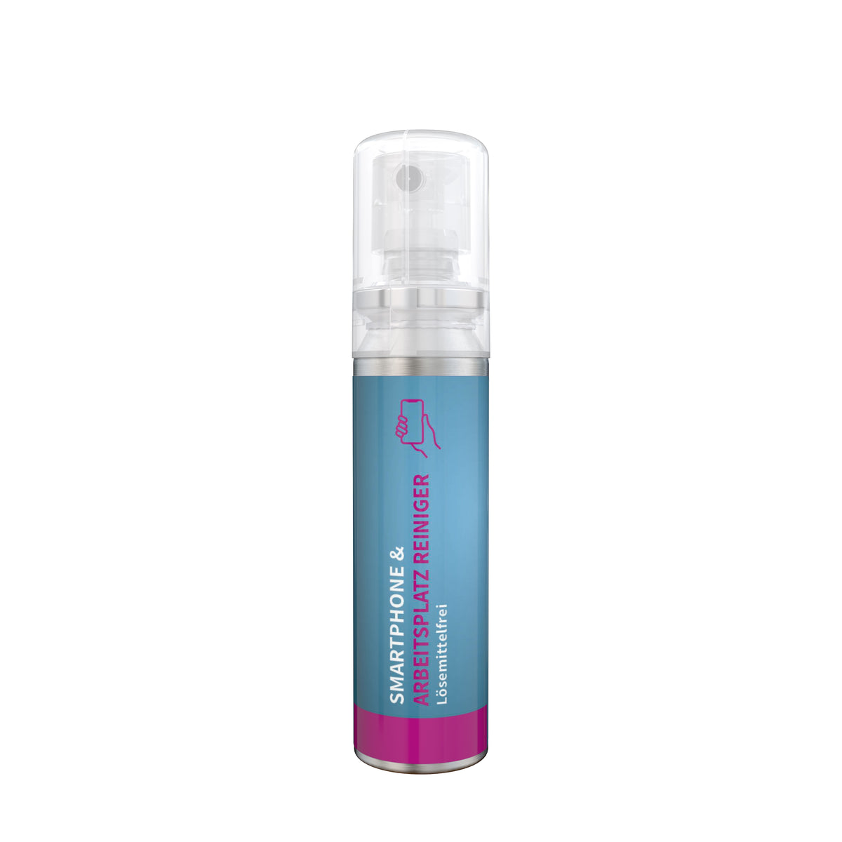 Reinigungsspray Smartphone 20 ml Aluminiumdose mit Etikett rundum – weiß