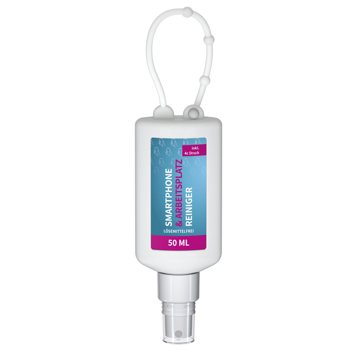 Reinigungsspray Smartphone 50 ml Anhängeflasche mit Silikonhülle – Weiß